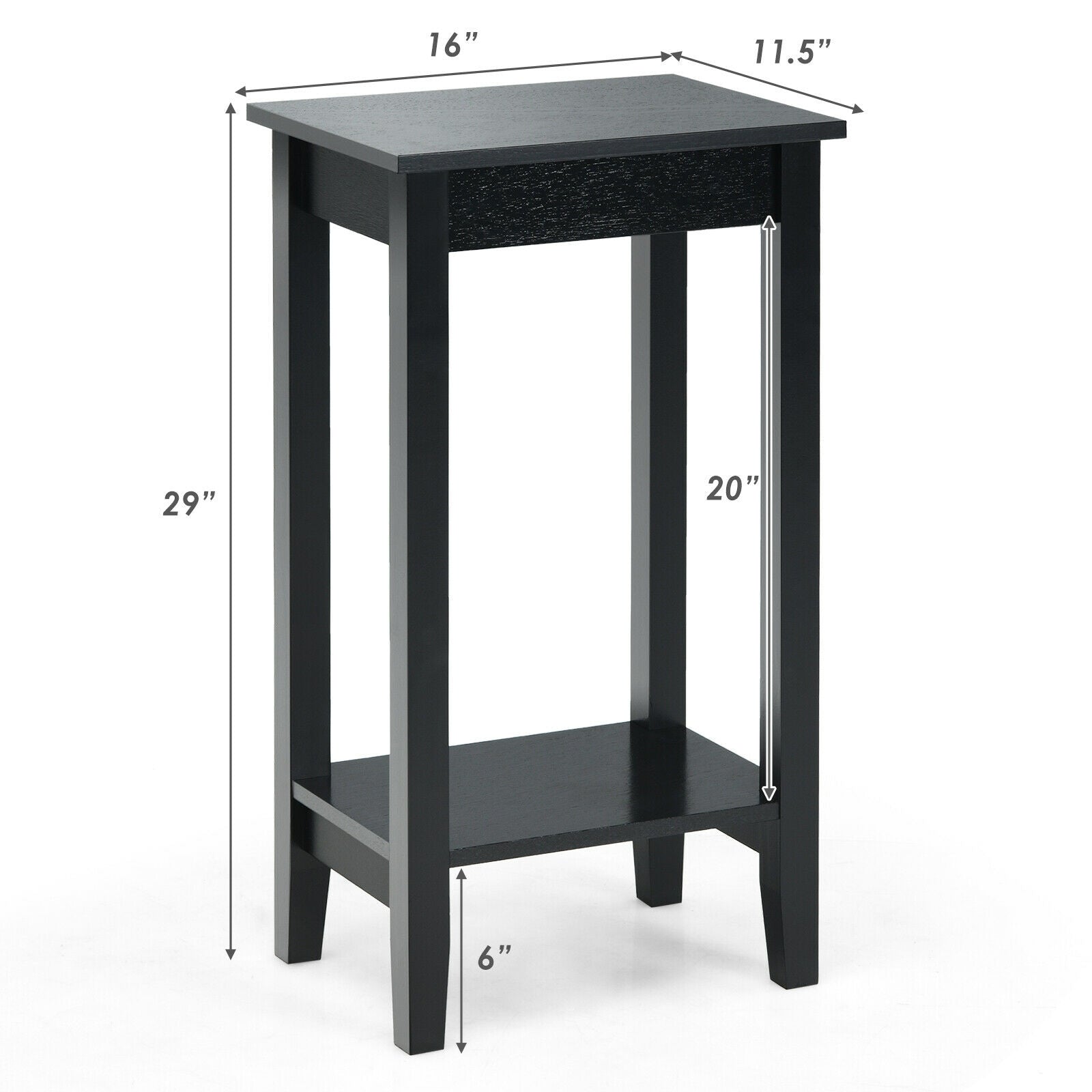 2-Tier Nightstand, Wooden Legs, Black Nightstands at Gallery Canada
