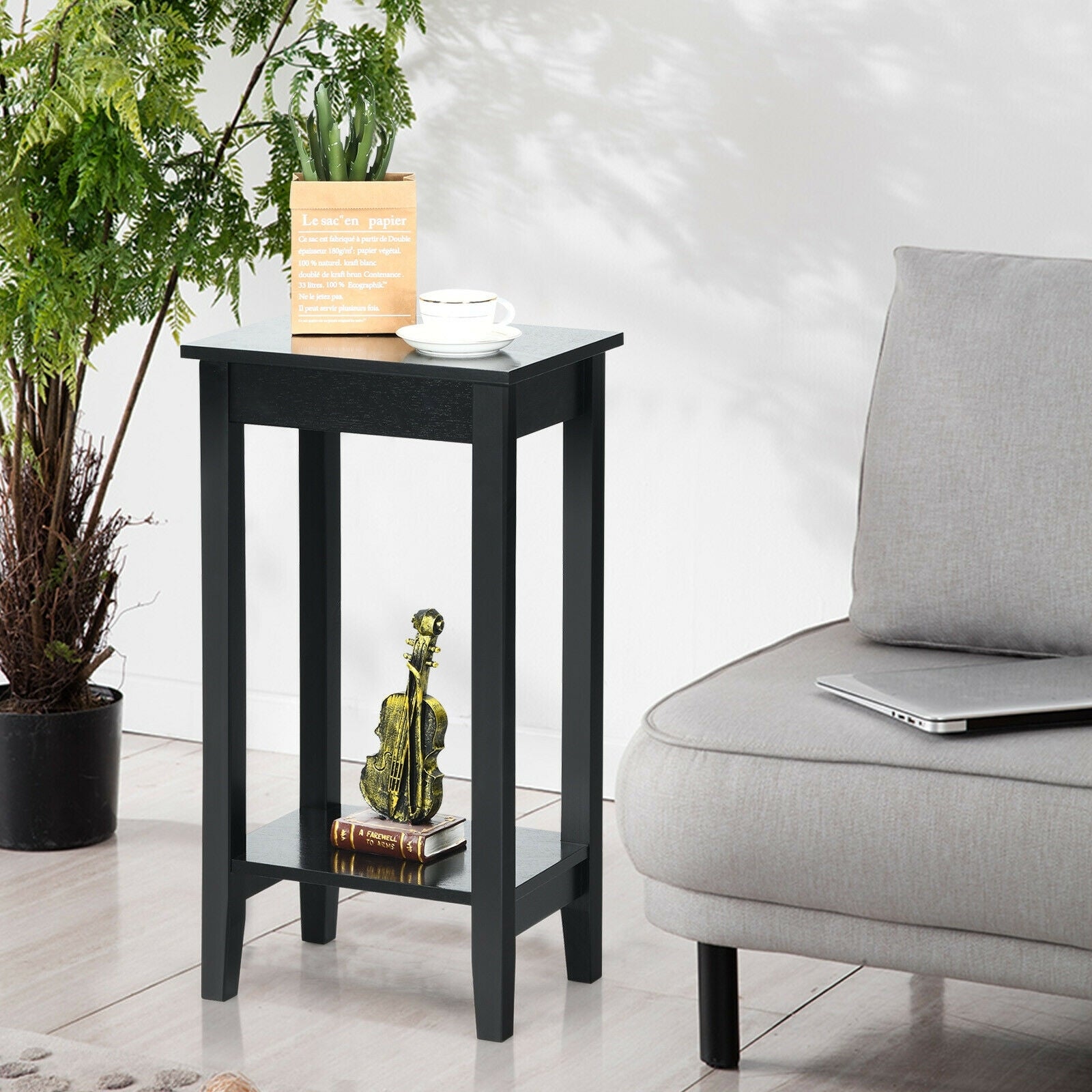 2-Tier Nightstand, Wooden Legs, Black Nightstands at Gallery Canada