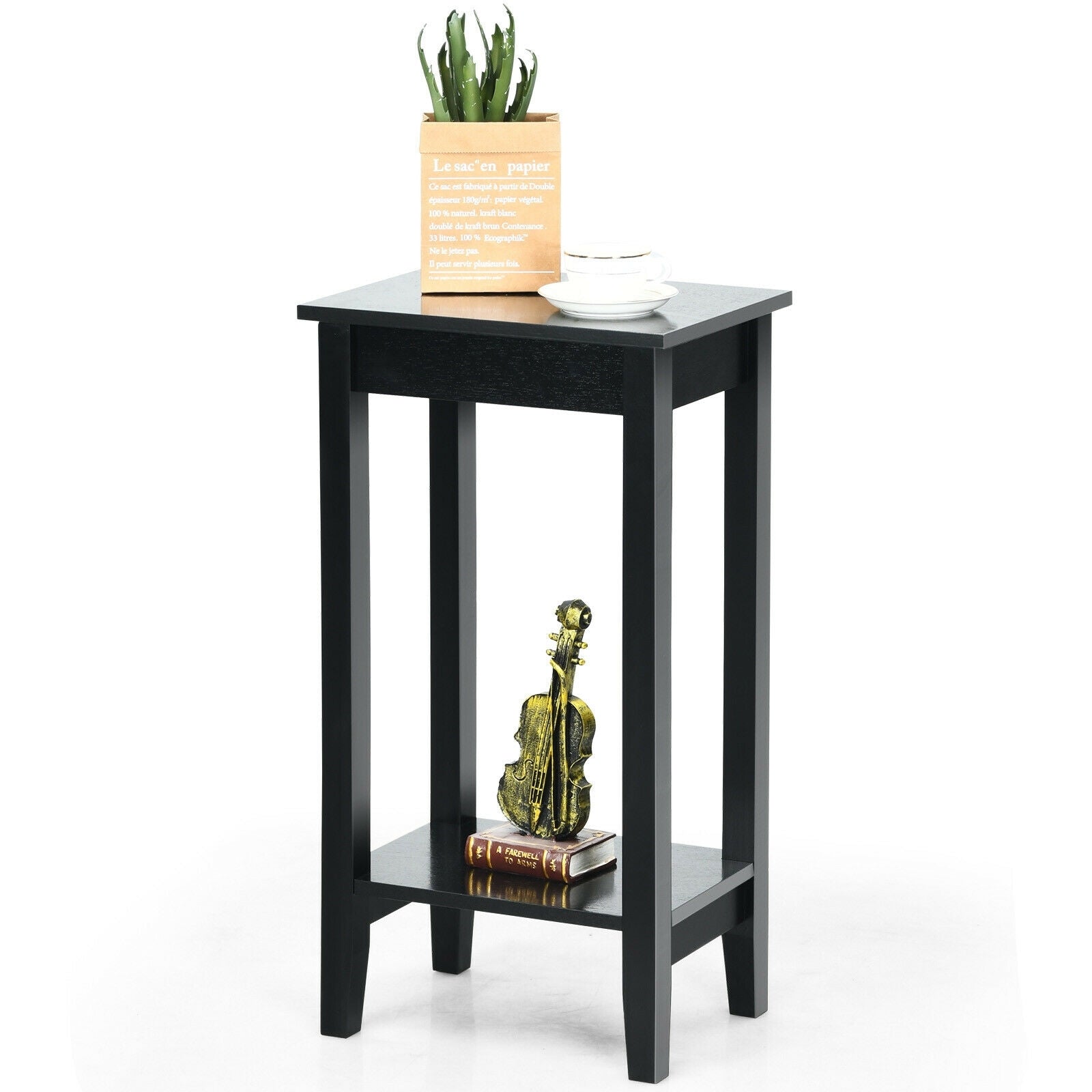 2-Tier Nightstand, Wooden Legs, Black Nightstands at Gallery Canada