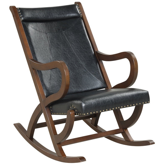 Modern Rocking Chair with PU Cushion and Rubber Wood Frame, Black - Gallery Canada