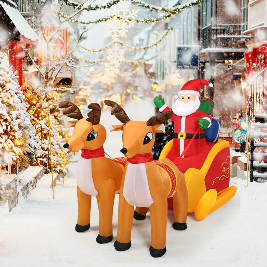 7.5 Feet Waterproof Outdoor Inflatable Santa with Double Deer and Sled, Multicolor - Gallery Canada