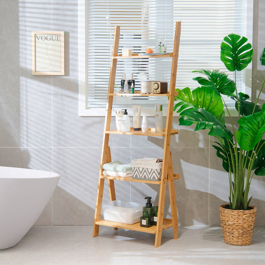 5-Tier Bamboo Ladder Shelf for Home Use, Natural - Gallery Canada