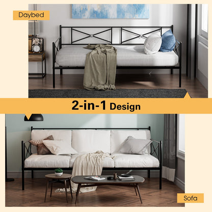 Metal Daybed Twin Bed Frame Stable Steel Slats Sofa Bed, Black Trundle Bed Frame at Gallery Canada