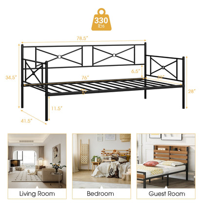 Metal Daybed Twin Bed Frame Stable Steel Slats Sofa Bed, Black Trundle Bed Frame at Gallery Canada