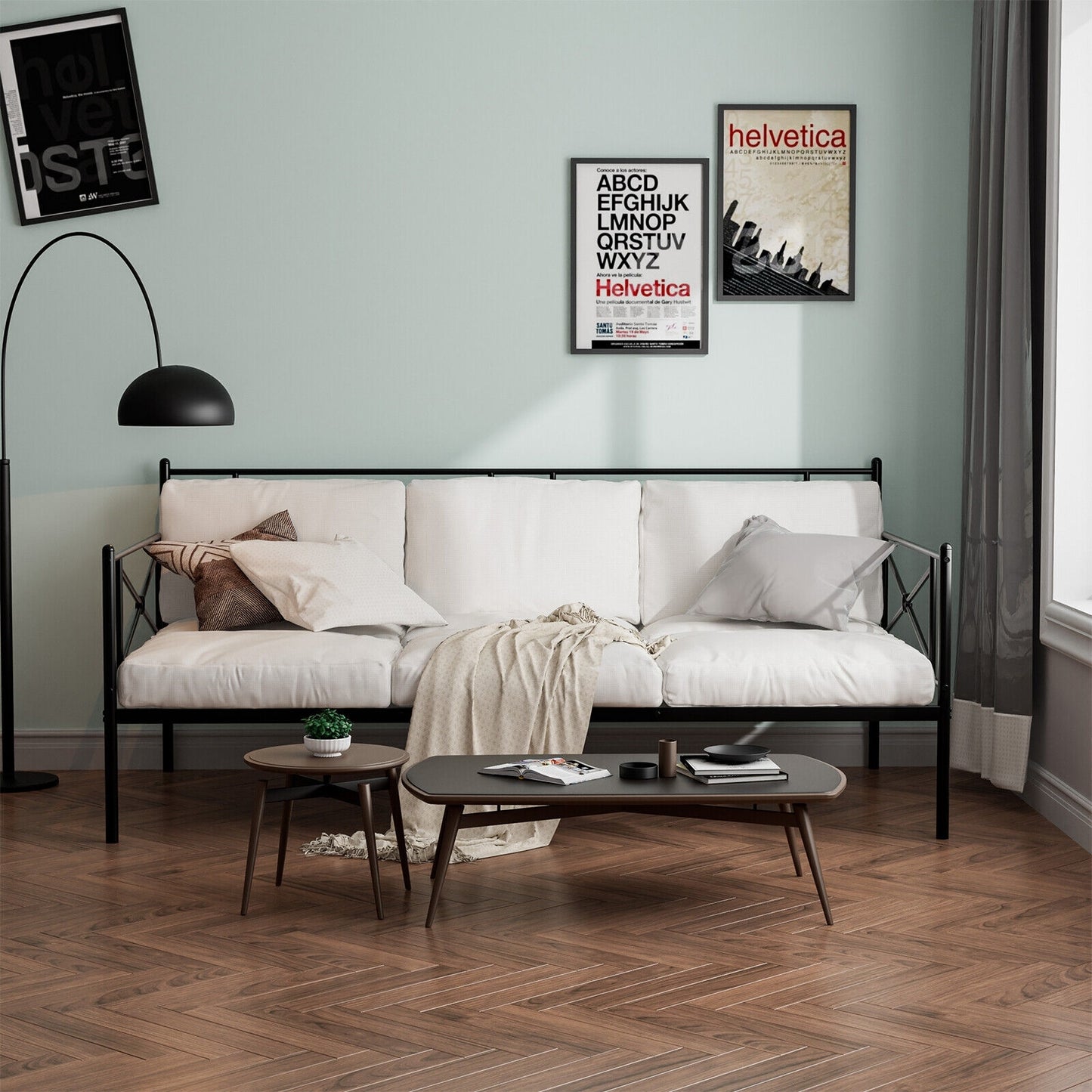 Metal Daybed Twin Bed Frame Stable Steel Slats Sofa Bed, Black Trundle Bed Frame at Gallery Canada