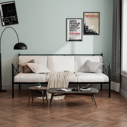 Metal Daybed Twin Bed Frame Stable Steel Slats Sofa Bed, Black Trundle Bed Frame at Gallery Canada