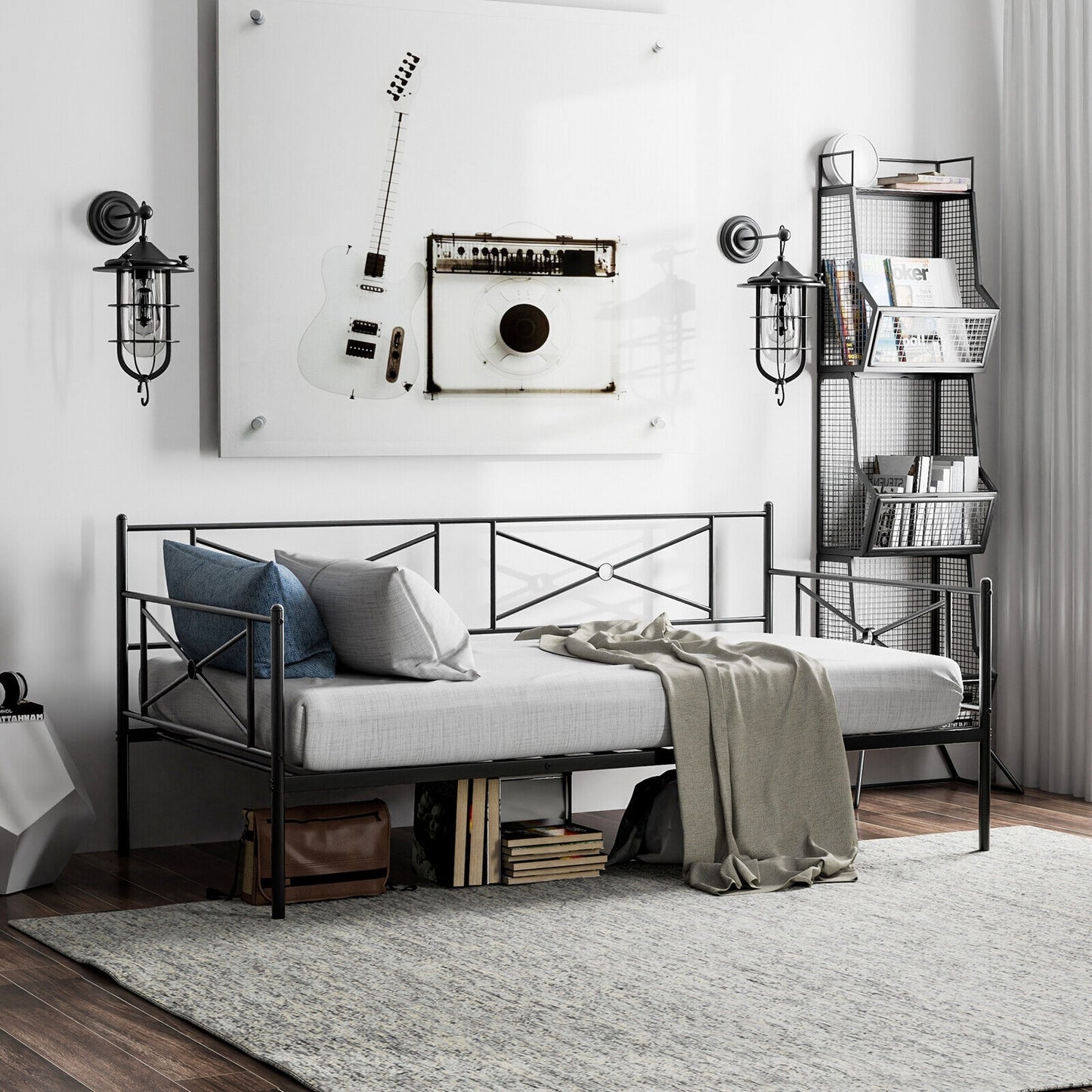 Metal Daybed Twin Bed Frame Stable Steel Slats Sofa Bed, Black Trundle Bed Frame at Gallery Canada