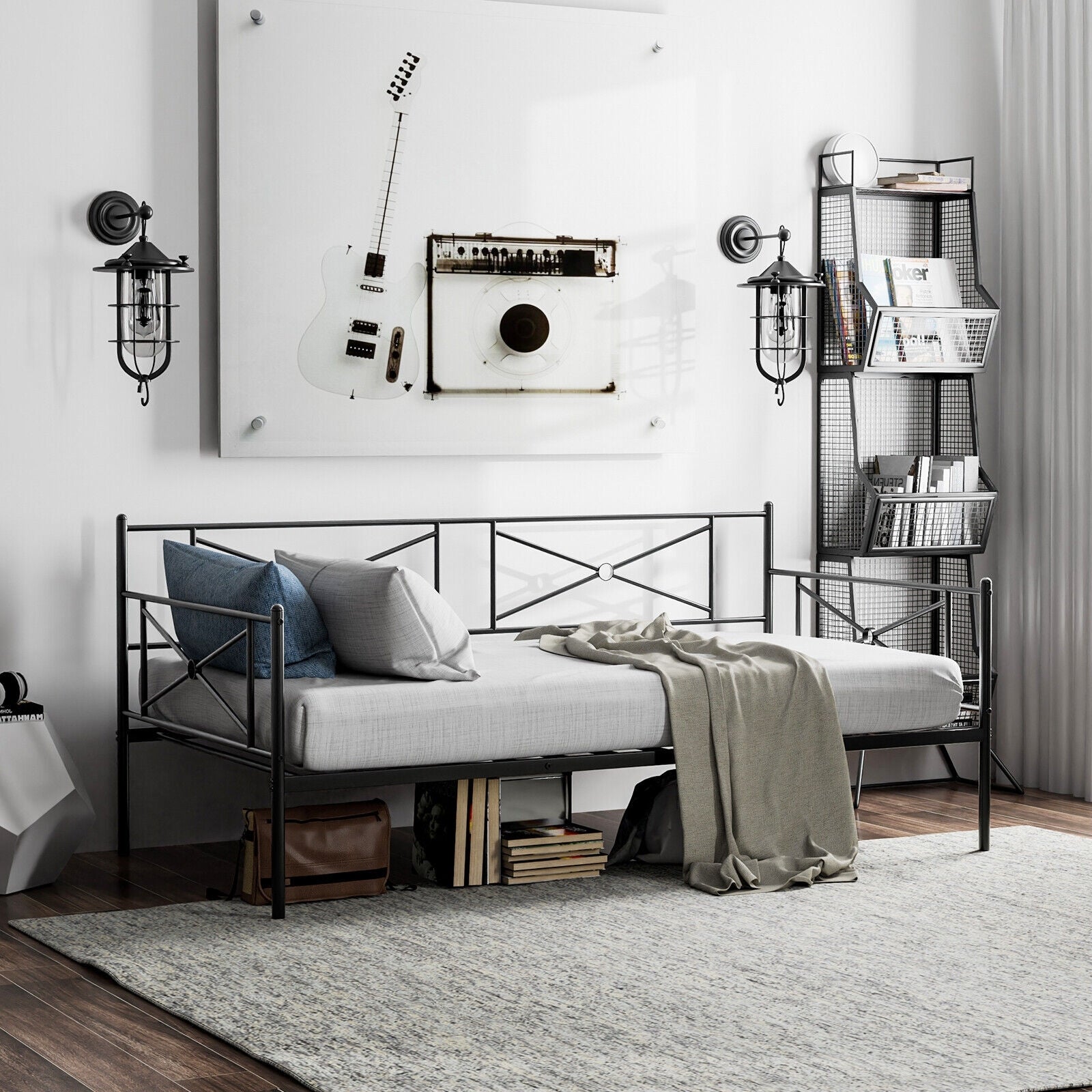 Metal Daybed Twin Bed Frame Stable Steel Slats Sofa Bed, Black Trundle Bed Frame at Gallery Canada