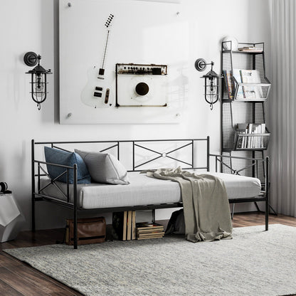 Metal Daybed Twin Bed Frame Stable Steel Slats Sofa Bed, Black Trundle Bed Frame at Gallery Canada
