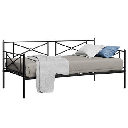Metal Daybed Twin Bed Frame Stable Steel Slats Sofa Bed, Black Trundle Bed Frame at Gallery Canada