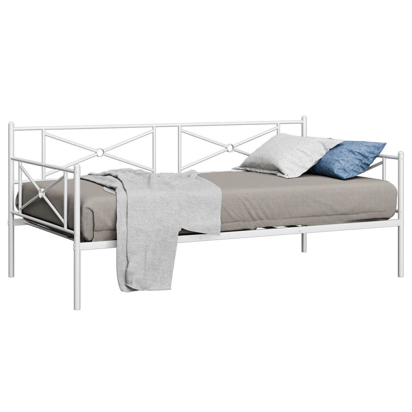 Metal Daybed Twin Bed Frame Stable Steel Slats Sofa Bed, White - Gallery Canada