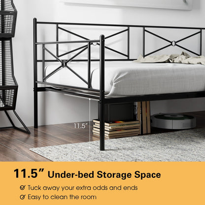 Metal Daybed Twin Bed Frame Stable Steel Slats Sofa Bed, Black Trundle Bed Frame at Gallery Canada