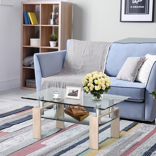 Rectangle Glass Coffee Table with Metal Legs for Living Room, Natural - Gallery Canada