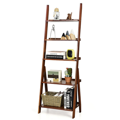 5-Tier Bamboo Ladder Shelf for Home Use, Brown Bookcases at Gallery Canada