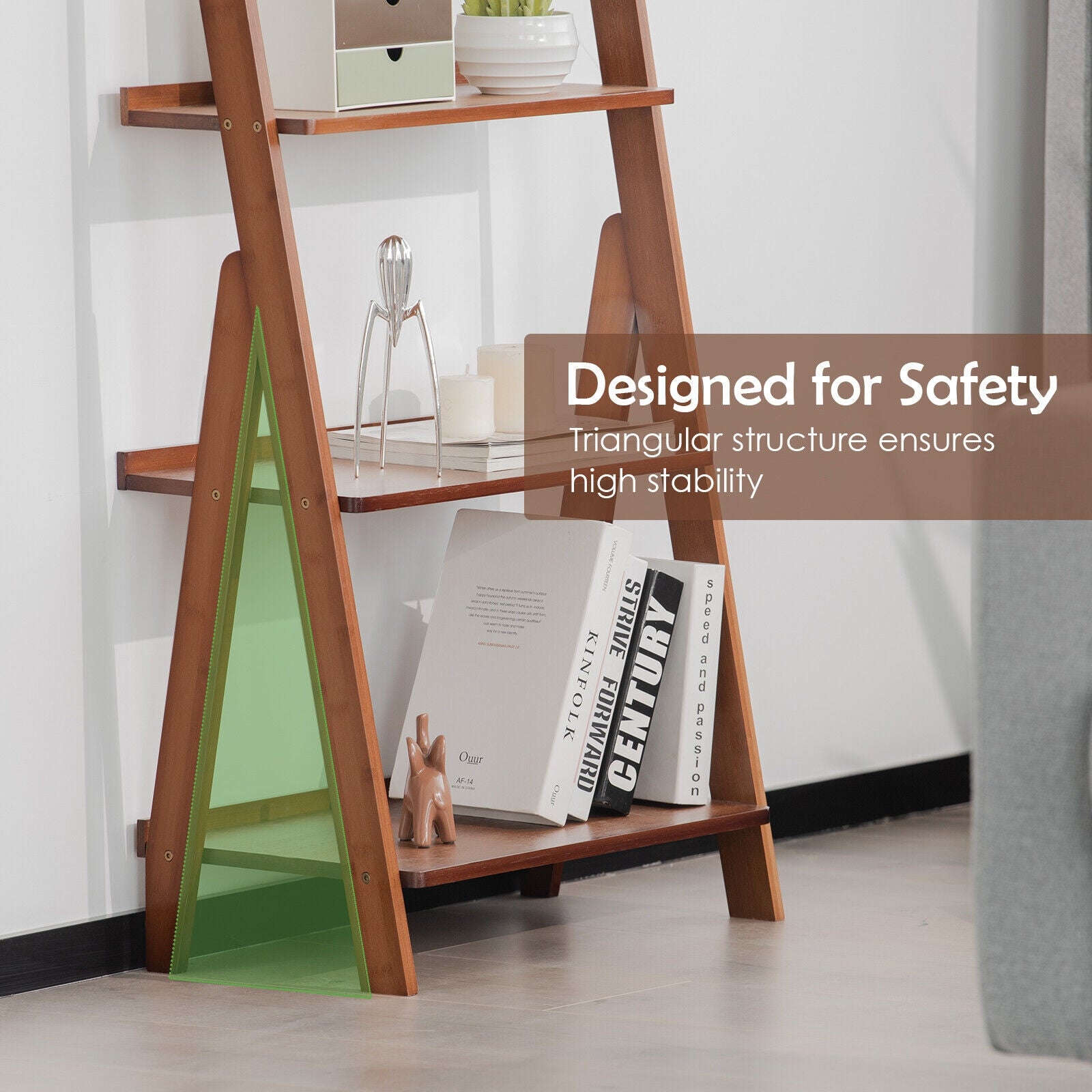5-Tier Bamboo Ladder Shelf for Home Use, Brown Bookcases at Gallery Canada