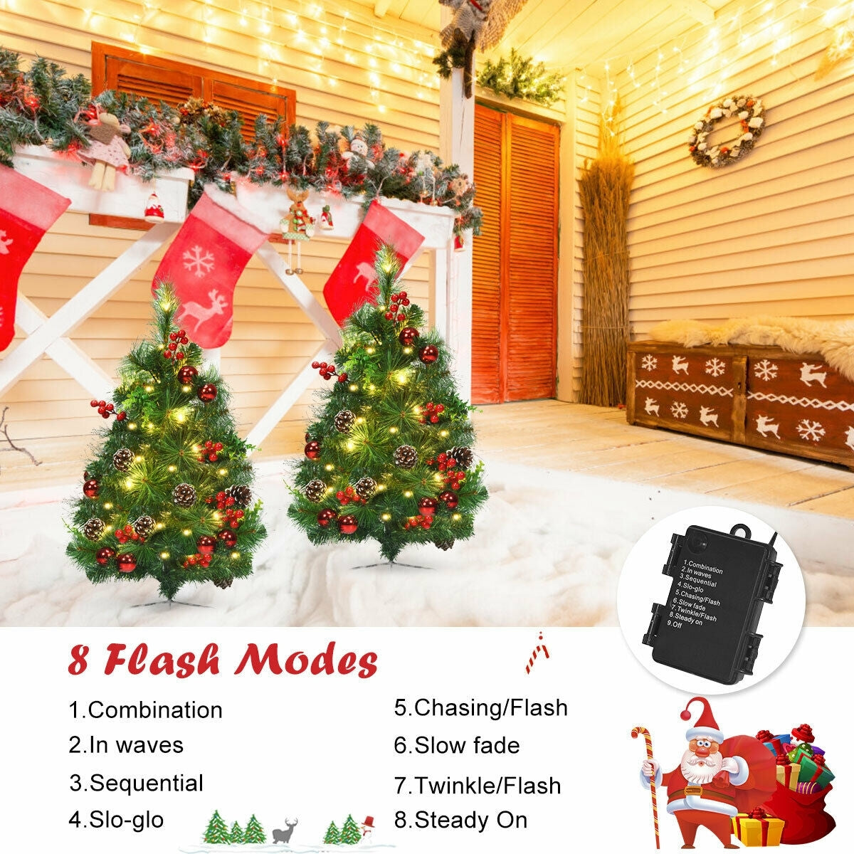 Set of 2 29 Inch Pre-lit Pathway Christmas Trees, Green Christmas Tree at Gallery Canada