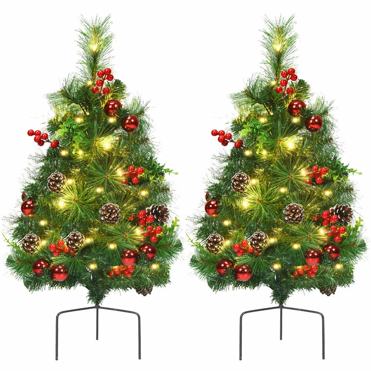 Set of 2 29 Inch Pre-lit Pathway Christmas Trees, Green Christmas Tree at Gallery Canada
