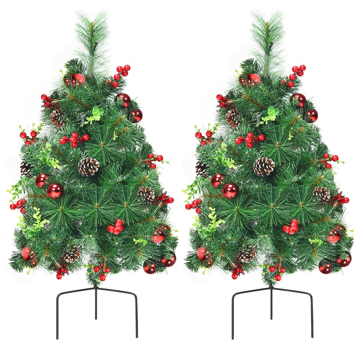 Set of 2 29 Inch Pre-lit Pathway Christmas Trees, Green Christmas Tree at Gallery Canada