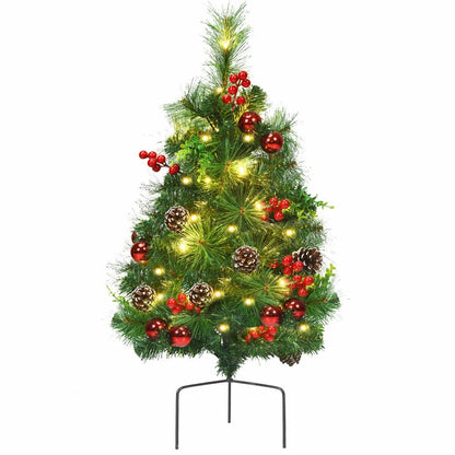 Set of 2 29 Inch Battery Powered Pre-lit Pathway Holiday Christmas Trees, Green - Gallery Canada