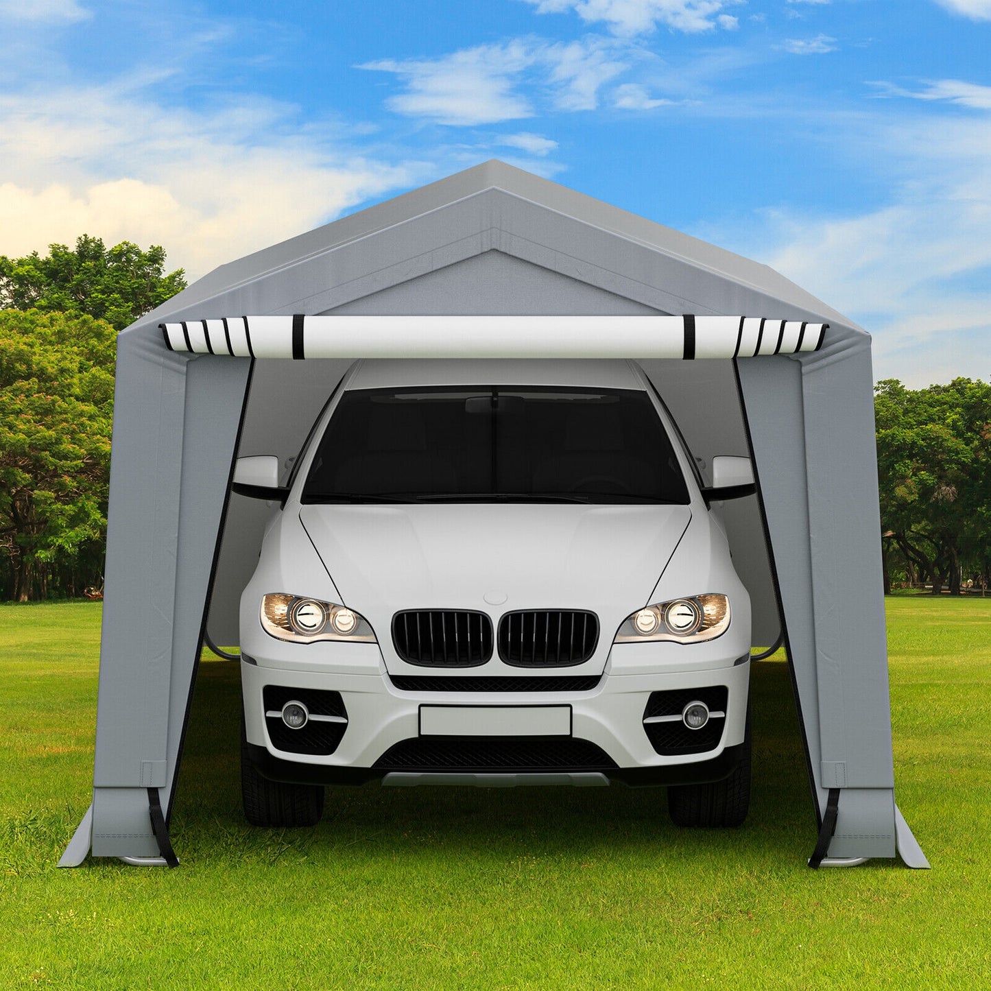 10 x 16 Feet Heavy-Duty Outdoor Carport, 2 Doors, Gray Carports at Gallery Canada
