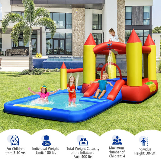 Inflatable Water Slide Castle Kids Bounce House with 480W Blower, Multicolor - Gallery Canada