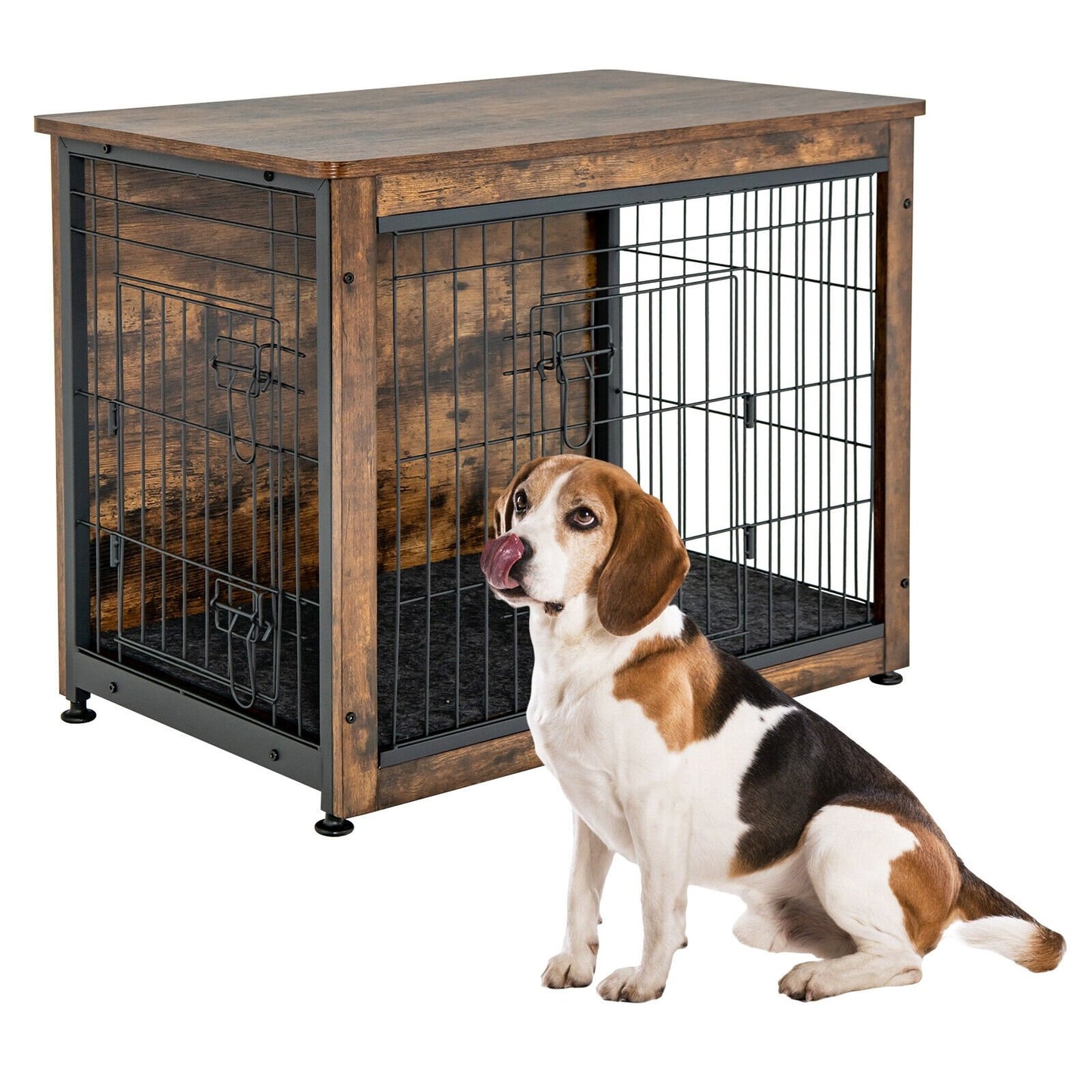 Wooden Dog Crate Furniture with Tray and Double Door, Brown at Gallery Canada