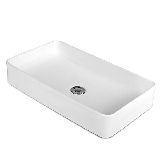 24 x 14 Inch Rectangle Bathroom Vessel Sink with Pop-up Drain, White
