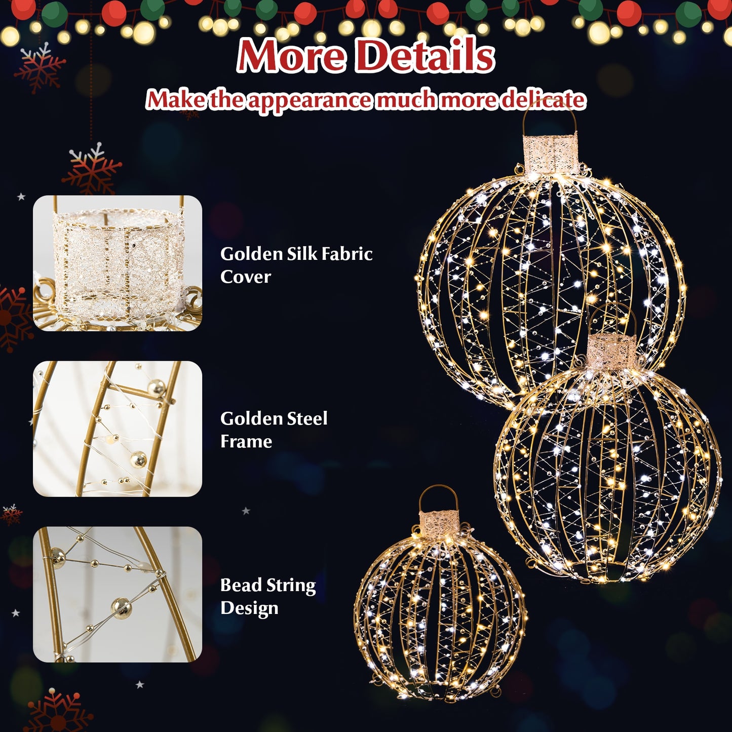 Christmas LED Light Balls, 3 Pack, Golden Christmas Decor & Accessories at Gallery Canada