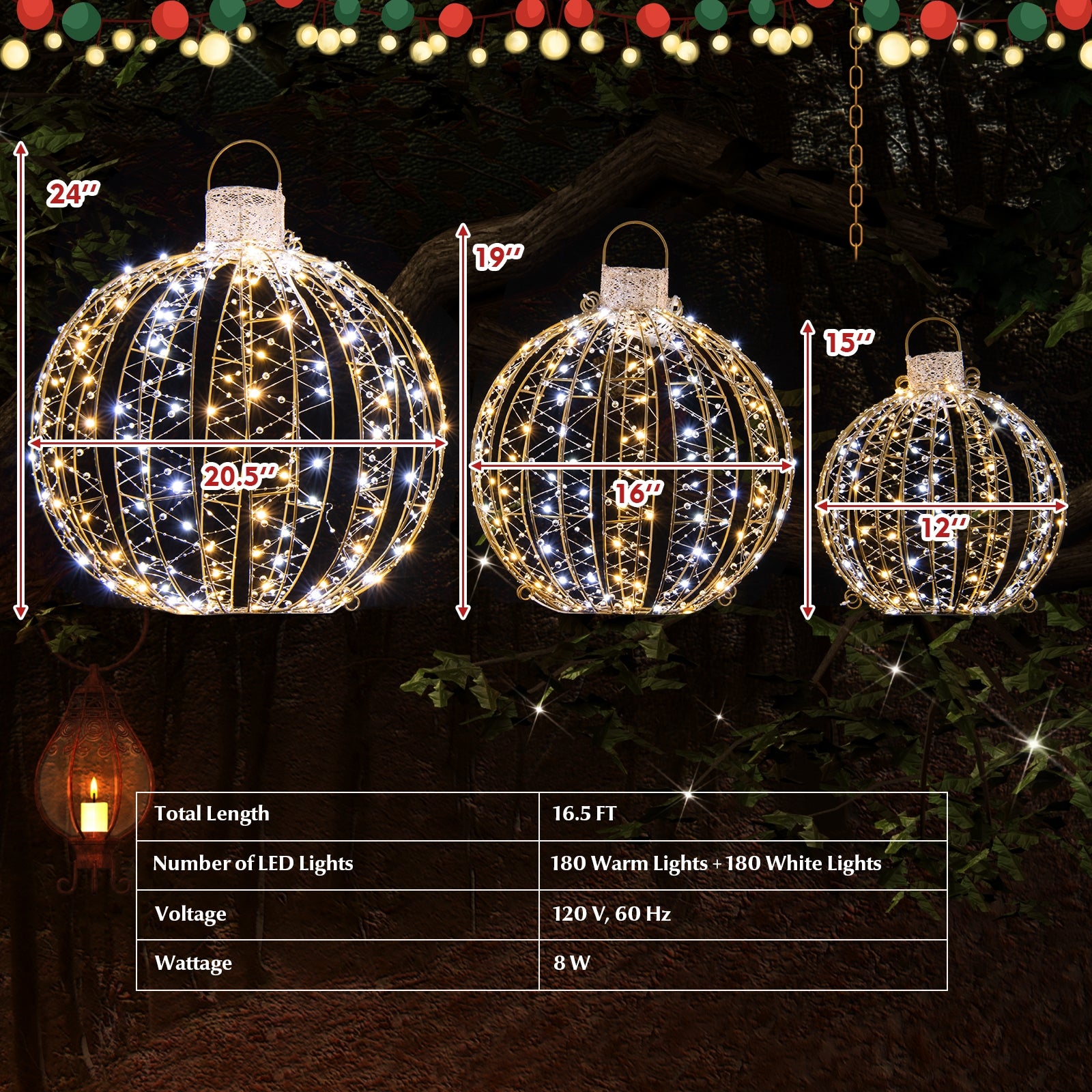 Christmas LED Light Balls, 3 Pack, Golden Christmas Decor & Accessories at Gallery Canada