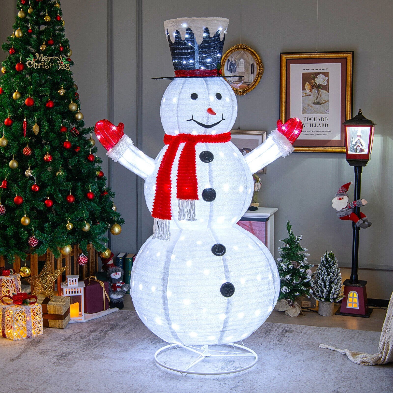 6 Feet Lighted Snowman, Top Hat, Scarf, White, Red Christmas Decor & Accessories at Gallery Canada