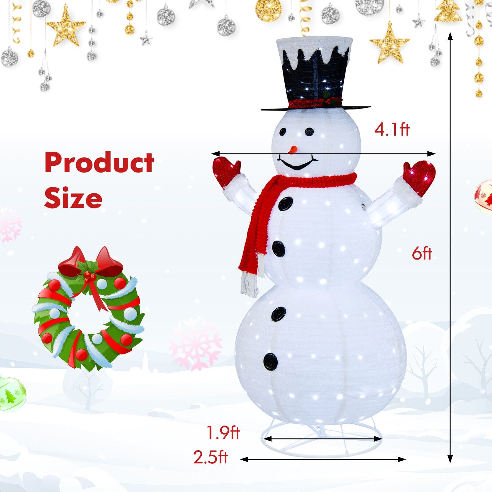 6 Feet Lighted Snowman, Top Hat, Scarf, White, Red Christmas Decor & Accessories at Gallery Canada