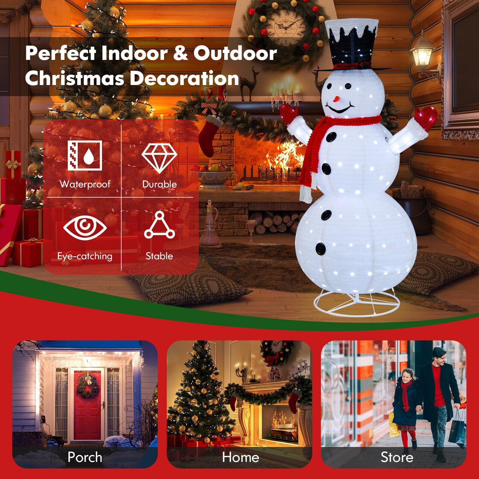 6 Feet Lighted Snowman, Top Hat, Scarf, White, Red Christmas Decor & Accessories at Gallery Canada
