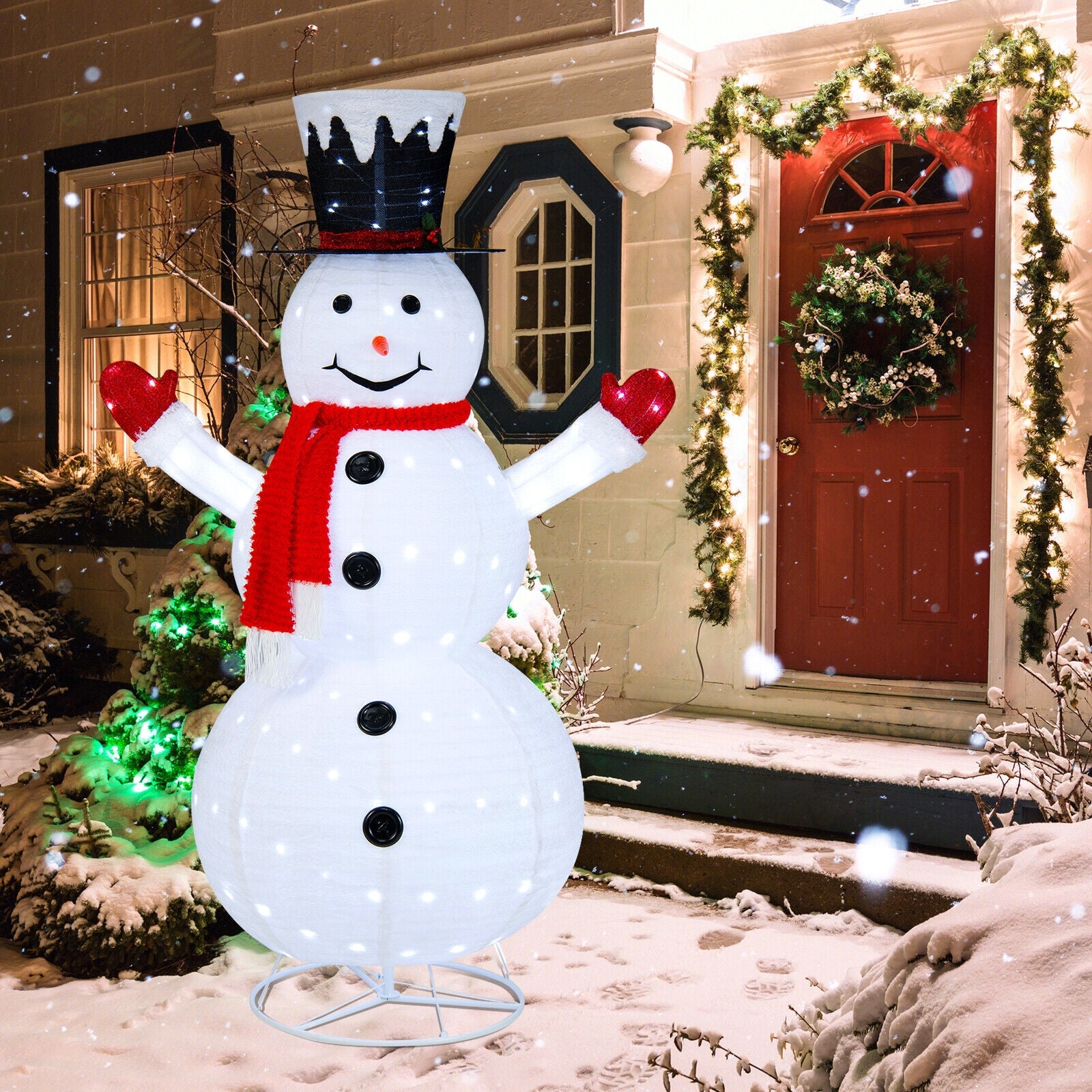 6 Feet Lighted Snowman, Top Hat, Scarf, White, Red Christmas Decor & Accessories at Gallery Canada