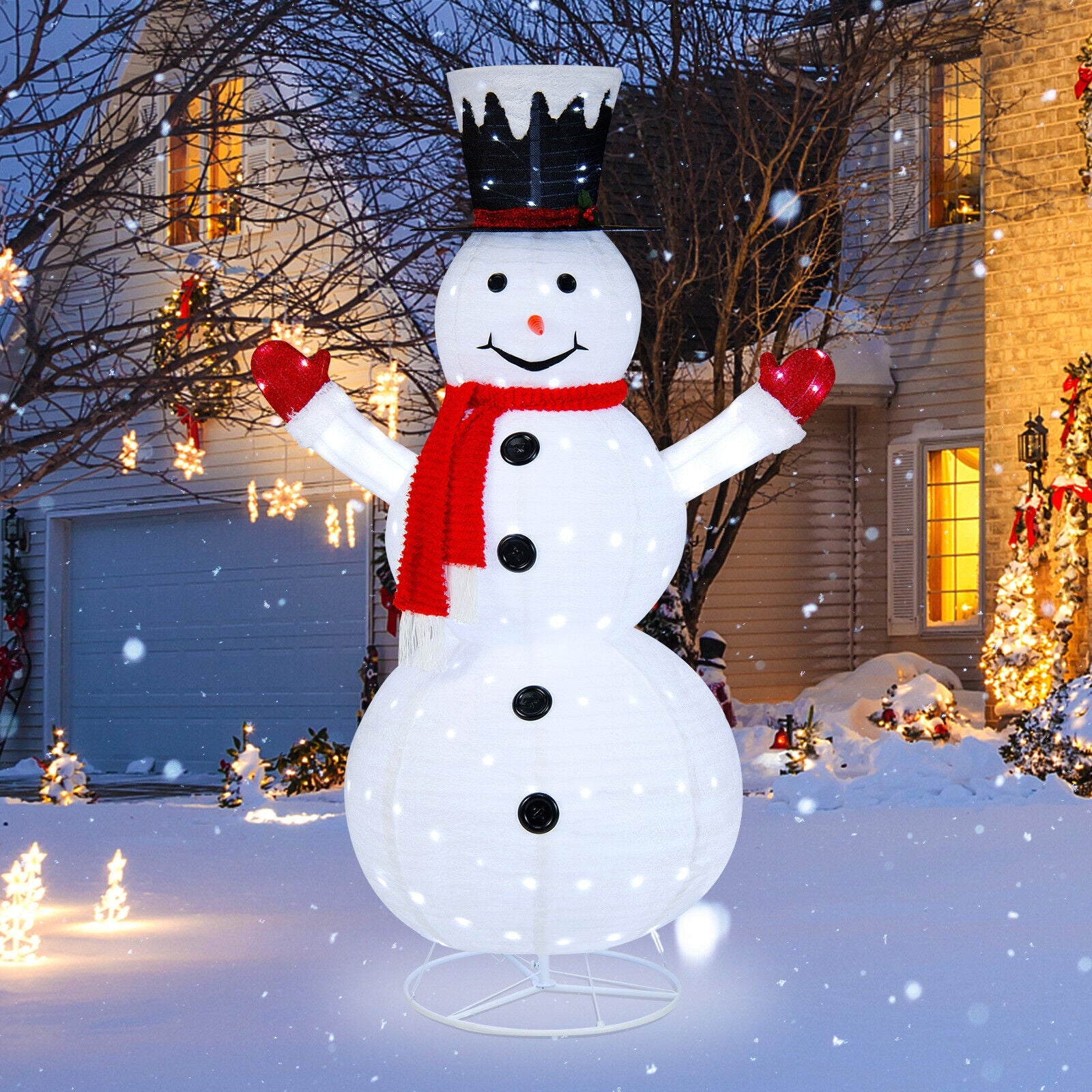 6 Feet Lighted Snowman, Top Hat, Scarf, White, Red Christmas Decor & Accessories at Gallery Canada