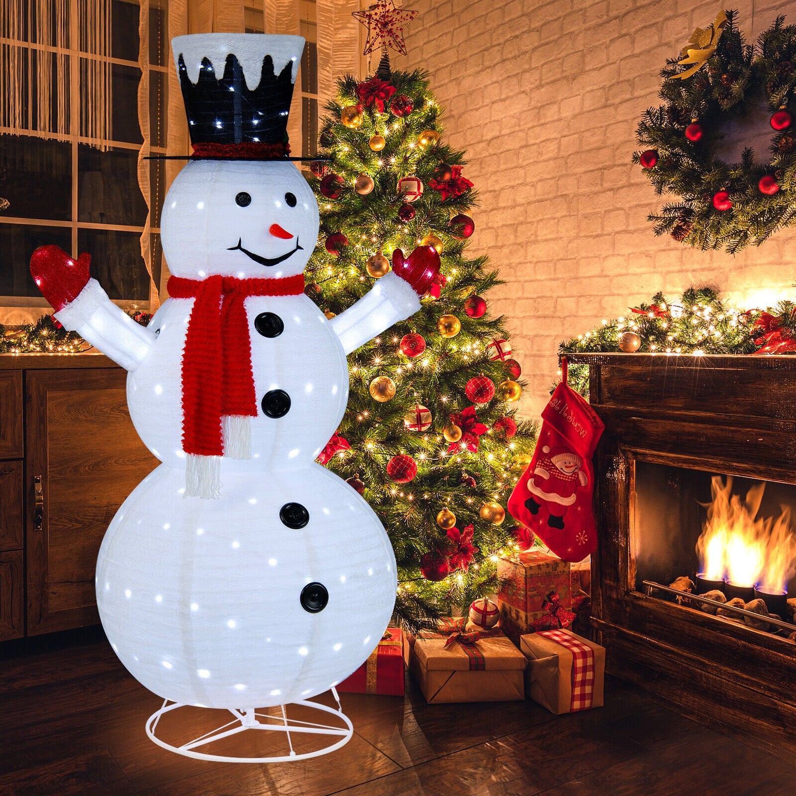 6 Feet Lighted Snowman, Top Hat, Scarf, White, Red Christmas Decor & Accessories at Gallery Canada