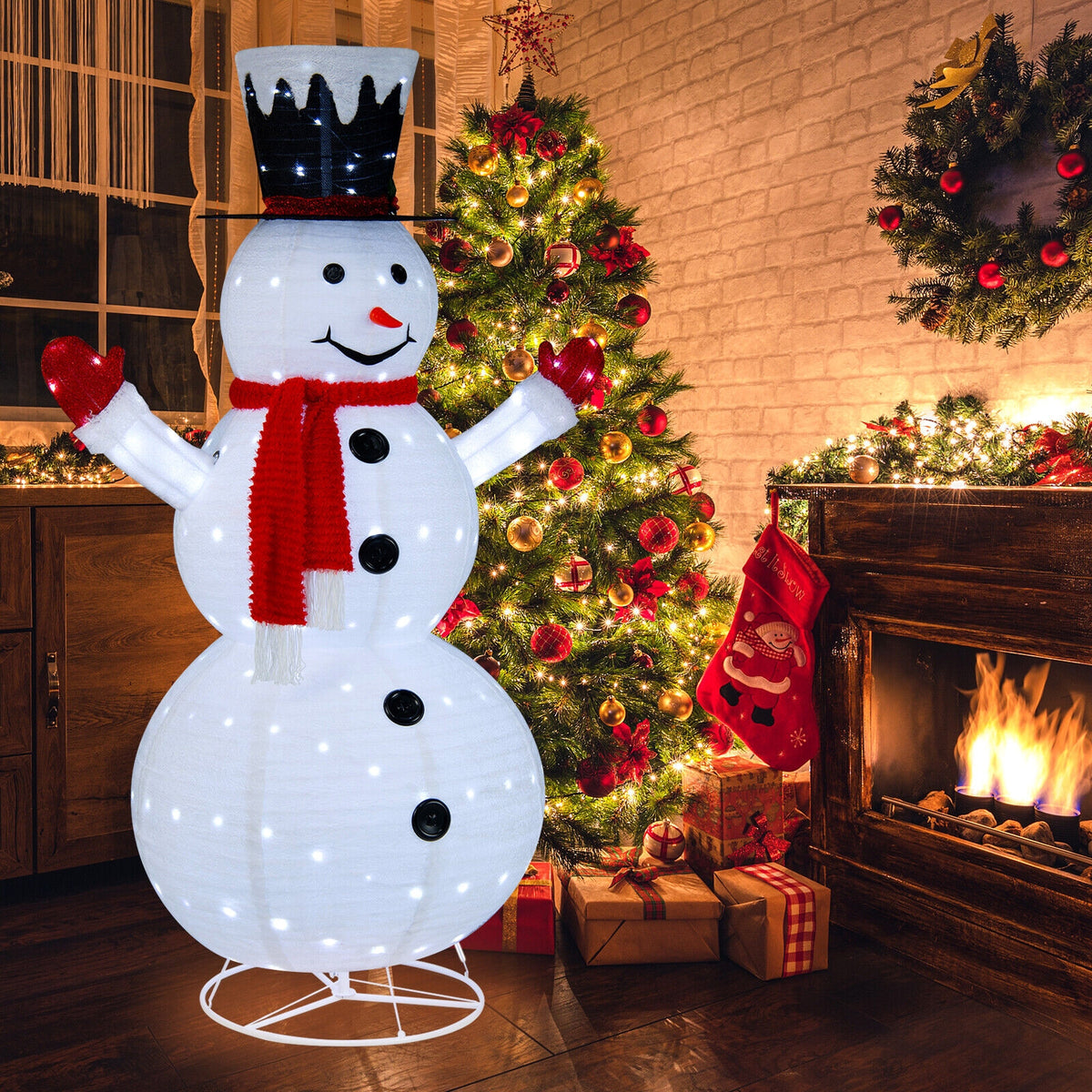 6 Feet Lighted Snowman, Top Hat, Scarf, White, Red Christmas Decor & Accessories at Gallery Canada