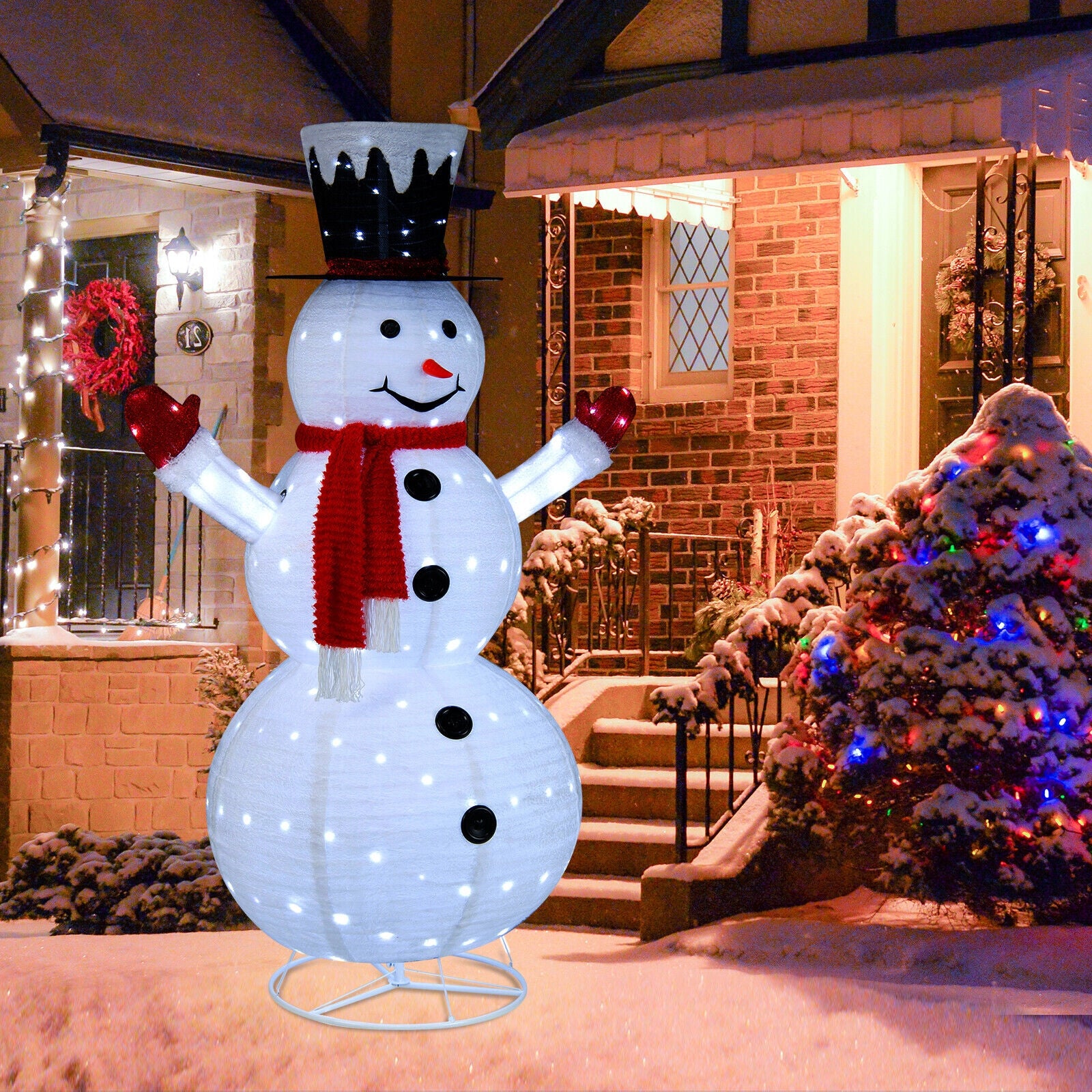 6 Feet Lighted Snowman, Top Hat, Scarf, White, Red Christmas Decor & Accessories at Gallery Canada