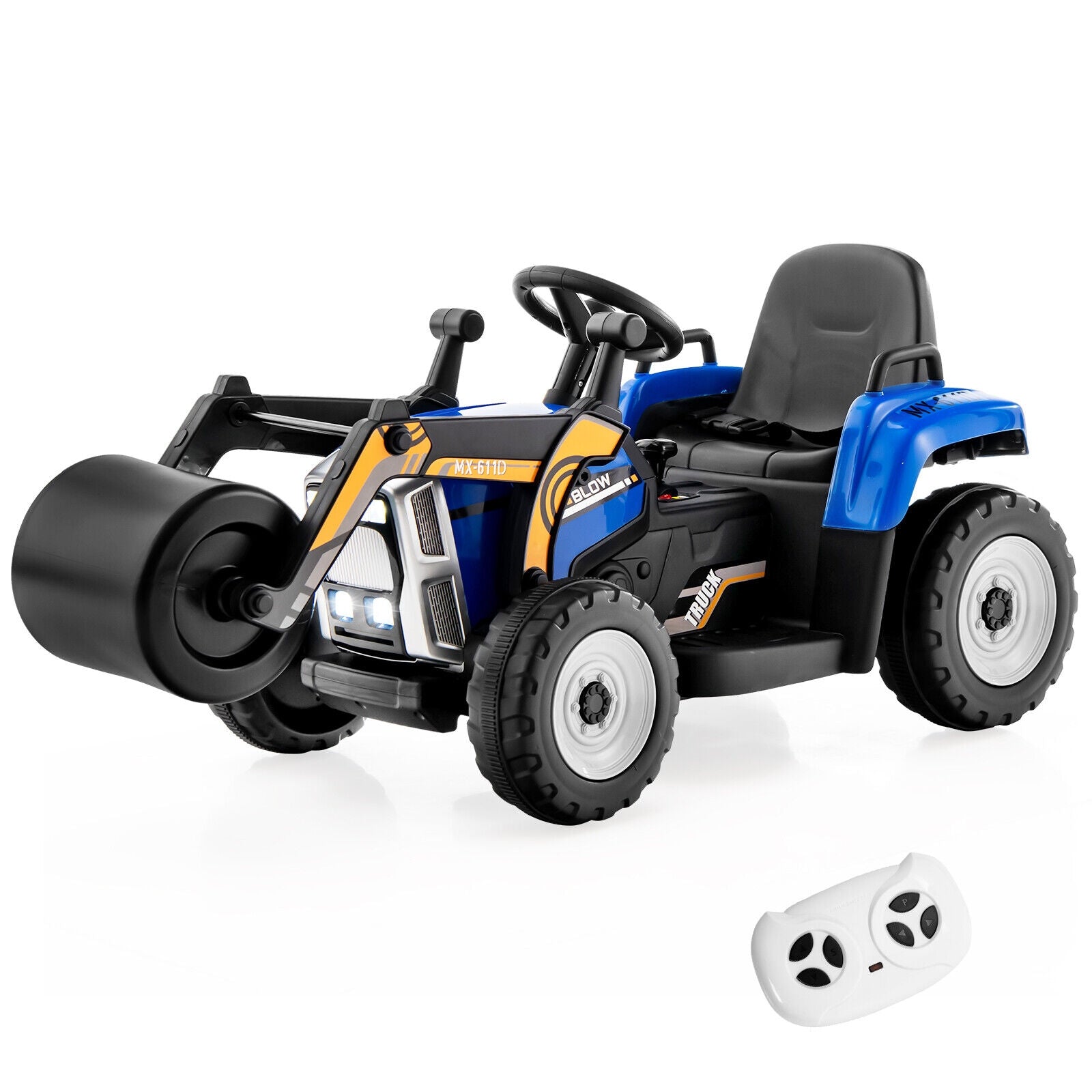 12V Kids Ride on Road Roller with 2.4G Remote Control, Blue Powered Ride On Toys Blue at Gallery Canada