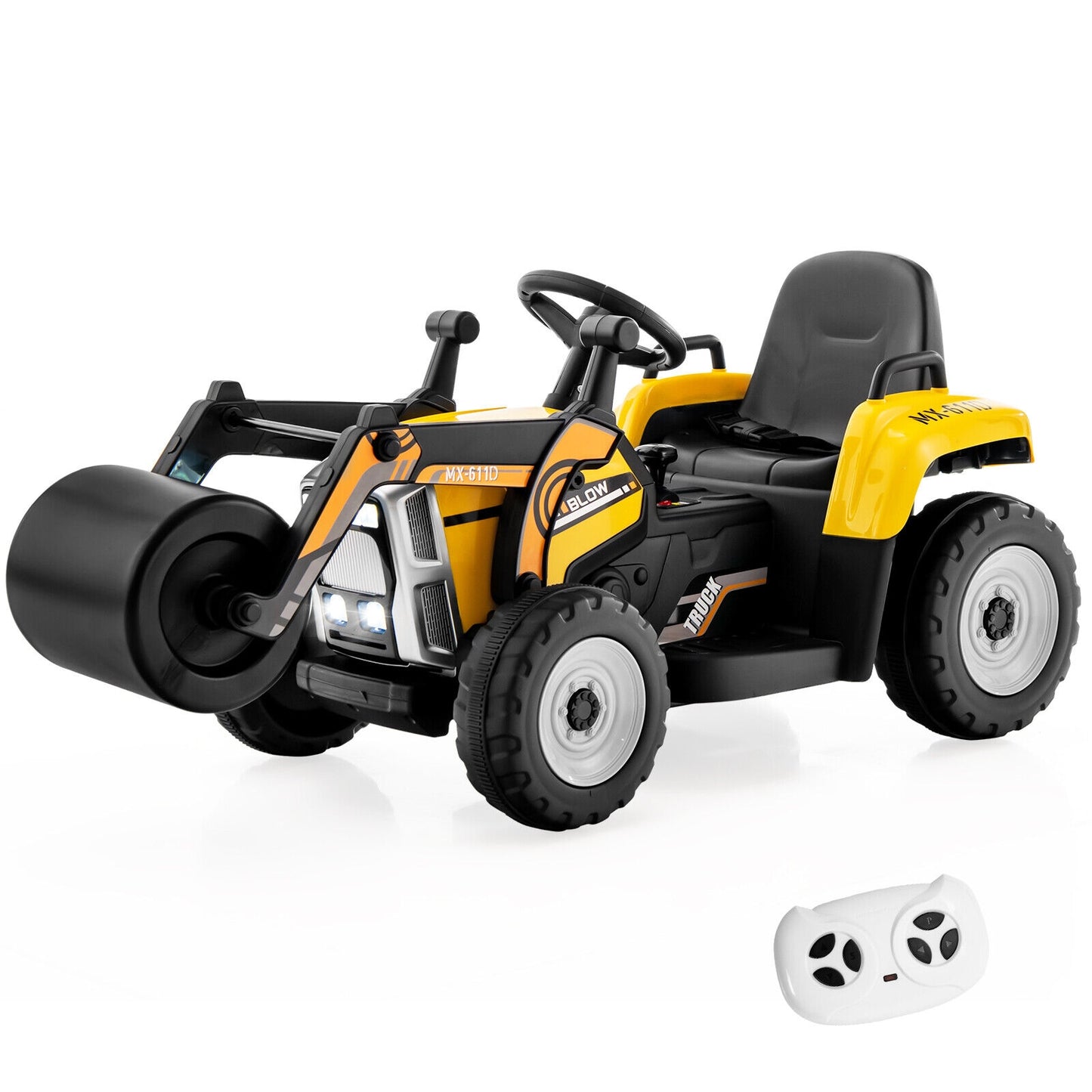 12V Kids Ride On Road Roller, 2.4G Remote Control, Yellow Powered Ride On Toys at Gallery Canada
