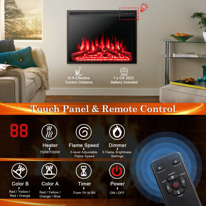 34/37 Inch Electric Fireplace Recessed with Adjustable Flames, Black Fireplaces at Gallery Canada