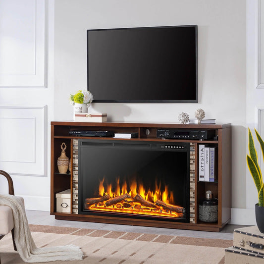 34/37 Inch Electric Fireplace Recessed with Adjustable Flames, Black - Gallery Canada