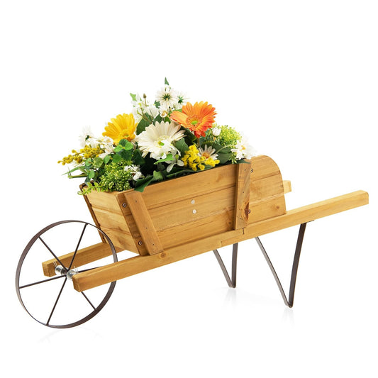 Wooden Wagon Planter with 9 Magnetic Accessories for Garden Yard, Walnut - Gallery Canada