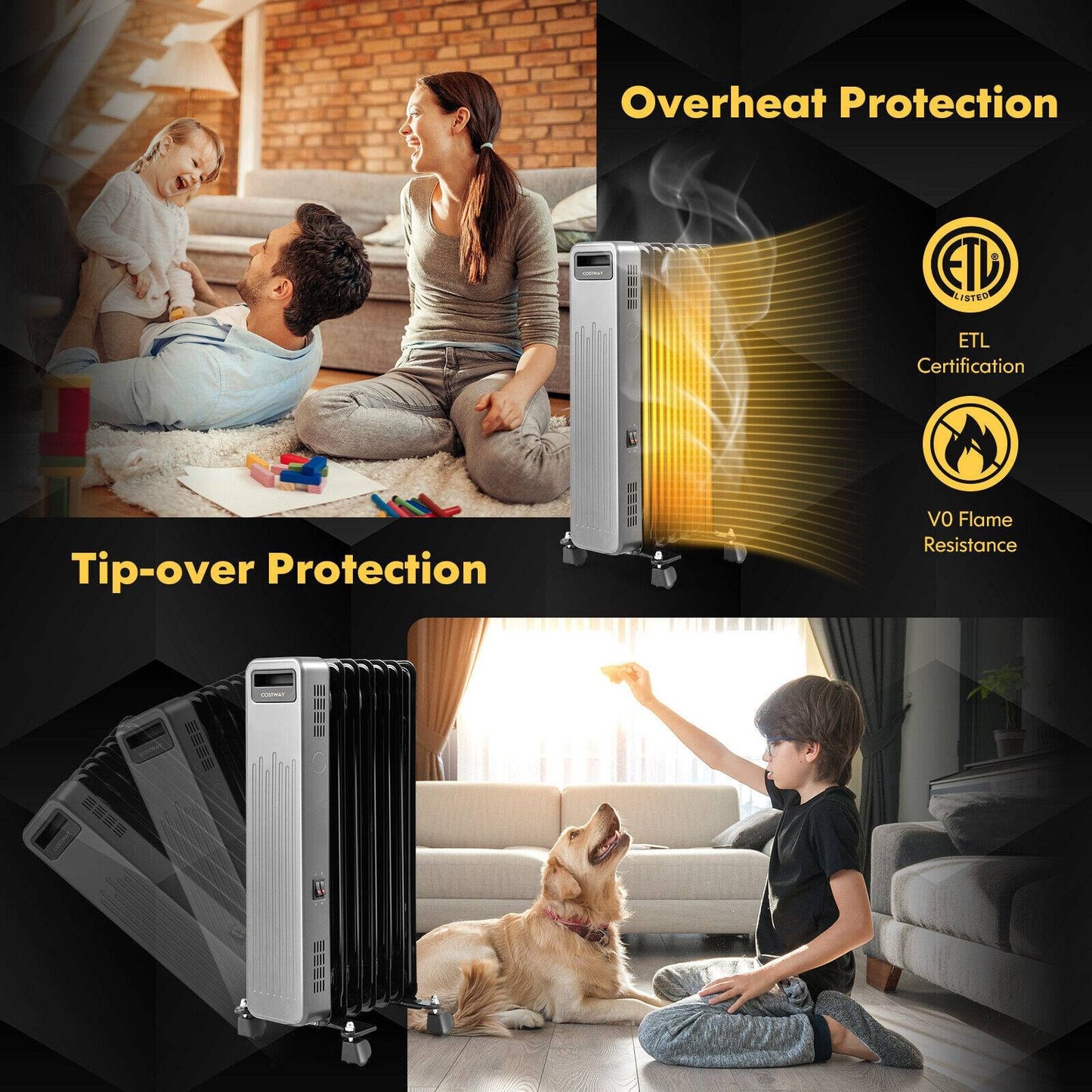 1500W Portable Oil-Filled Radiator Heater for Home and Office, Black Space Heaters at Gallery Canada