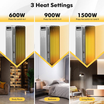 1500W Portable Oil-Filled Radiator Heater for Home and Office, Black Space Heaters at Gallery Canada