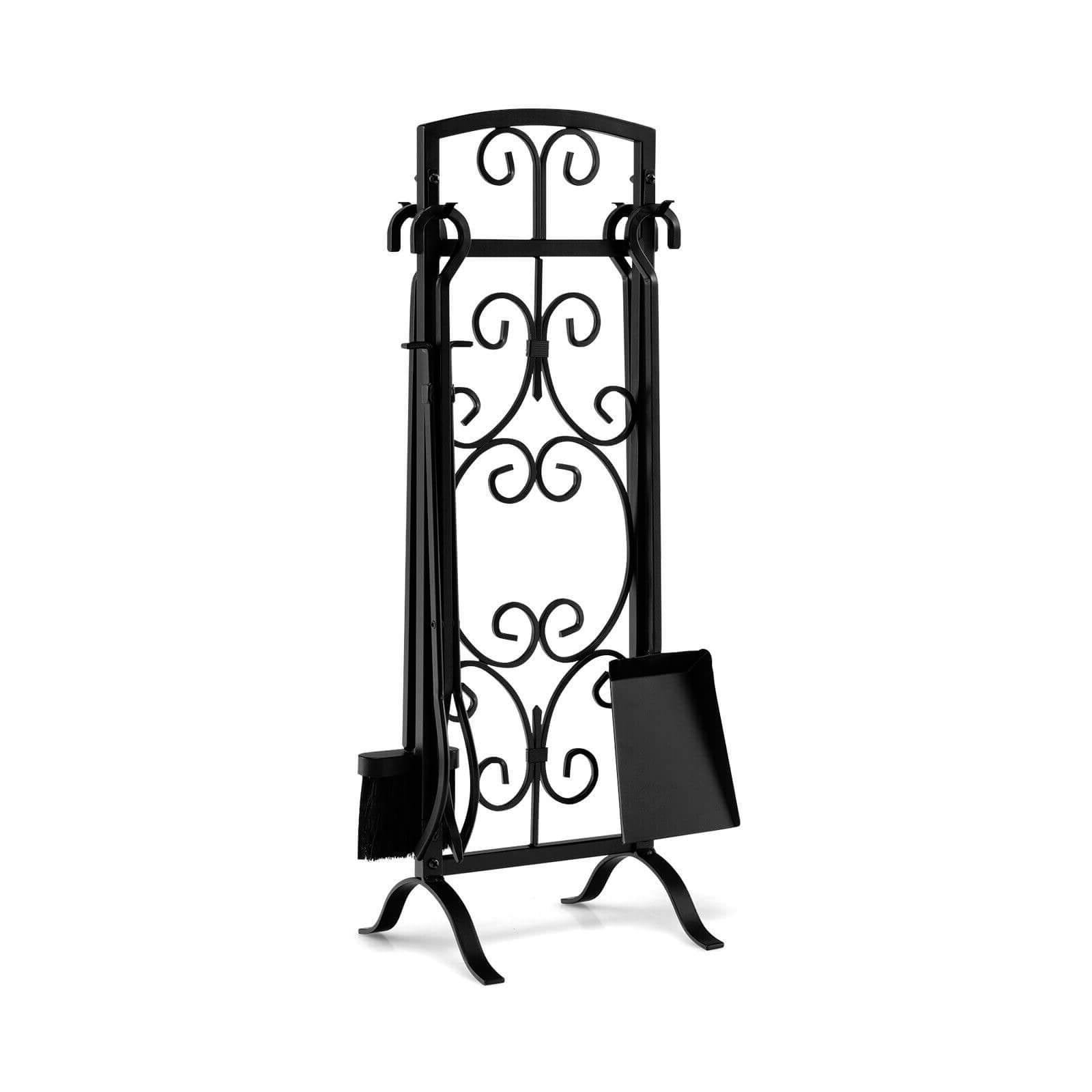 5 Piece Wrought Iron Fireplace Tools with Decor Holder, Black - Gallery Canada