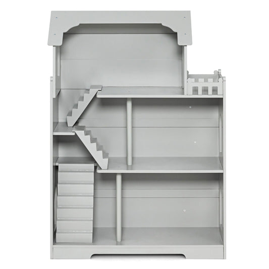 Kids Wooden Dollhouse Bookshelf with Anti-Tip Design and Storage Space, Gray at Gallery Canada