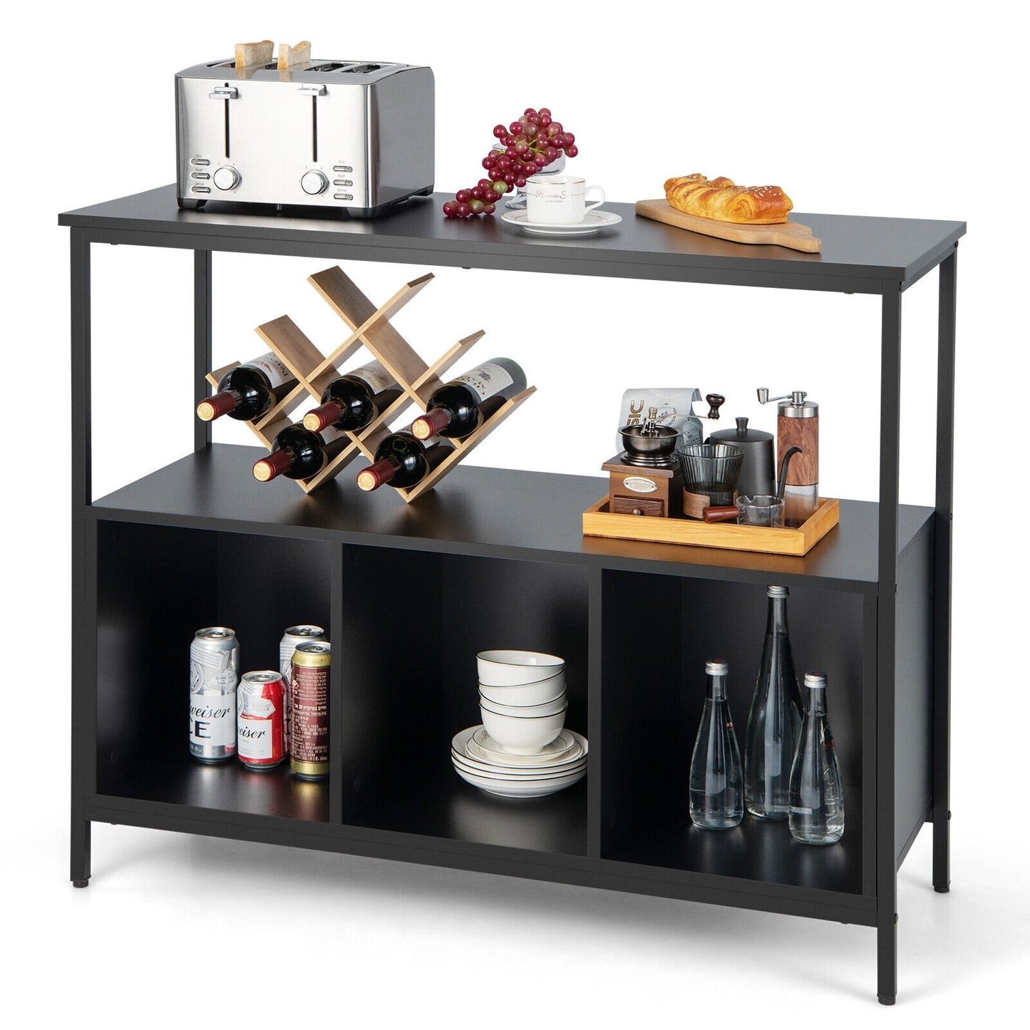 Modern Kitchen Buffet Sideboard with 3 Compartments, Black - Gallery Canada