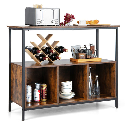 Modern Kitchen Buffet Sideboard, 3 Compartments, Rustic Brown