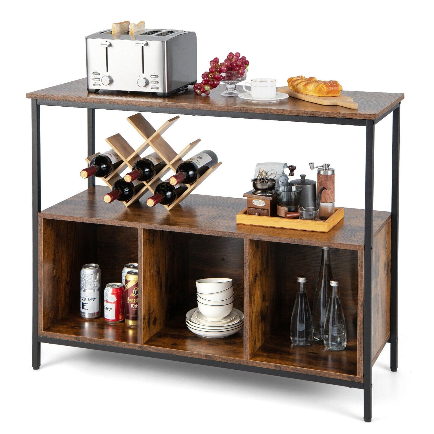 Modern Kitchen Buffet Sideboard with 3 Compartments, Rustic Brown - Gallery Canada