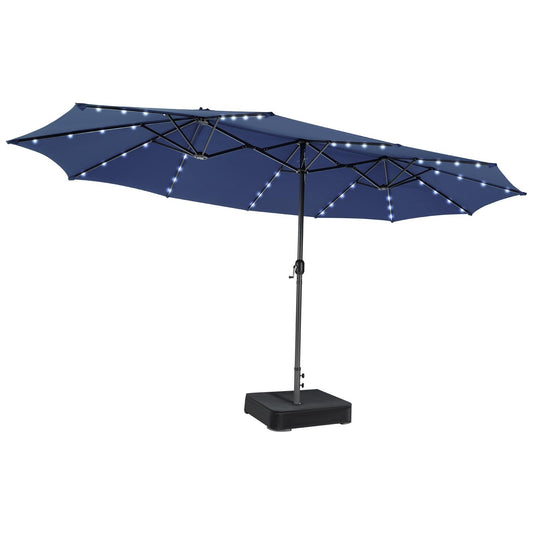 15 Feet Double-Sided Patio Umbrella, 48 LED Lights, Navy Outdoor Umbrellas Navy at Gallery Canada